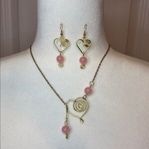 Gold and Pink Heart Jewelry Set